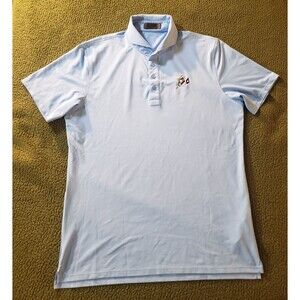G/FORE Men's LARGE Performance Golf Polo Shirt Powder Blue Mountain Man Logo